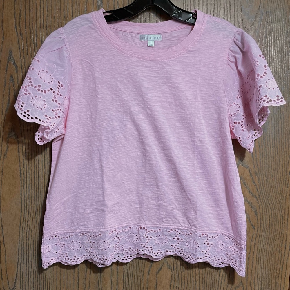 EUC Light Pink Top with Flutter Eyelet Sleeves